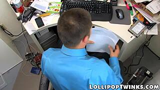 Two naughty twinks in hardcore butt session at office