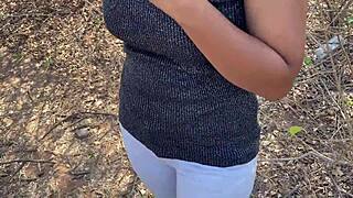 Overwhelmed by desire as the beautiful Indian girl with big ass gets fucked hard by huge dick alone in the jungle