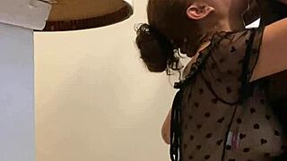 More precisely, a blowjob accompanied by frantically moving tongue – and coition with a black colossal penis in a single clip