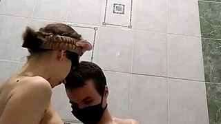 we're fucking in the shower with this sexy skinny student, homemade couple style