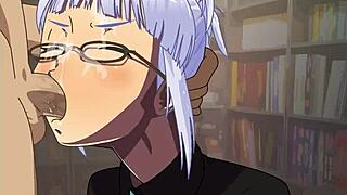 koga akemi blows cock in library hentai game