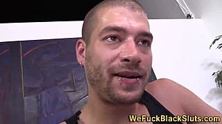 Busty ebony woman in heels receives facial from monster black cock