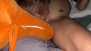 Skinny Brunette Licks Pussy to Intense Orgasm While Watching Lesbian Porn