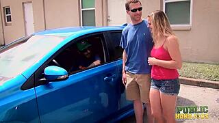 kendra lynn jerks cock in the apartment parking lot for a public handjob cumshot