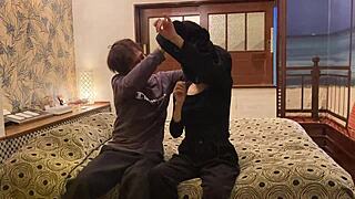 On Halloween, a married woman is forced into cosplay, leading to deepthroat and creampie.