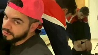 Macho waits for the boy on his knees in a thong, craving that cock.