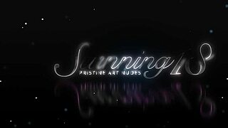 Sexy teen model masturbates sensually with oil on the glass table.