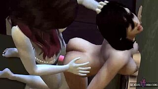 lesbian vampire couple licks and fingers plastic cock in 3d animation