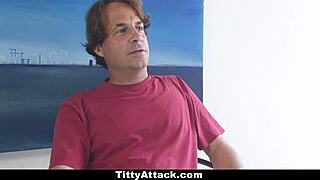 Look at hot blonde Alix Lovell with huge tits getting her tight pussy fucked bent over in doggystyle