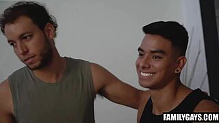 Pervy gay dude shoves dick in step cousin's face.