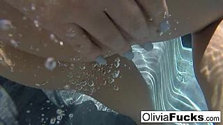 Horny olivia touches her big tits and pussy nude underwater solo