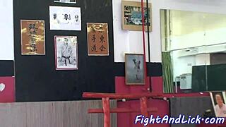 Euro babe wrestles asian lesbo beauty in close up