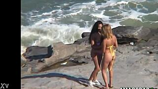 Two nymphs flashing their pussies on the street.