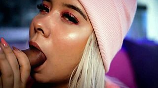 Horny blonde sucks stepbrother's cock while parents are away