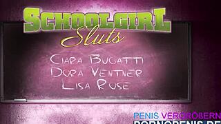 the blonde teacher joins the group sex with riding and blowjob