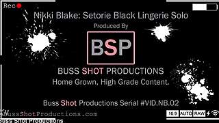 Nikki Blake fingers herself close-up in black lingerie solo 😏
