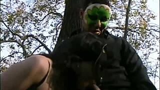 Intense public fucking with strangers in the garden. Brunette milf embraces the outdoor thrill.