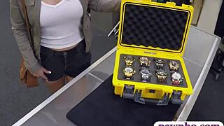 woman with glasses gets nailed by pawn dude at shop