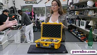 woman with glasses gets nailed by pawn dude at shop