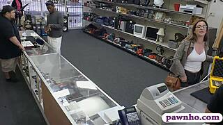 woman with glasses gets nailed by pawn dude at shop