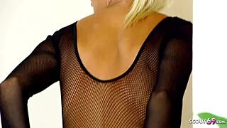 Naughty POV Footjob by Slim German Model in Fishnets