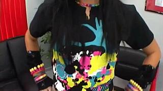 Rocker ashli with natural tits delivers a wild blowjob, sucking dick and balls with passion.