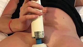 Intense pleasure builds as cum slut uses hitachi for explosive masturbation orgasm