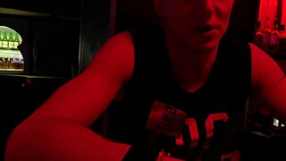 Twink guest picks up bartender at public gay club for paid blowjob