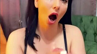 gorgeous babe with big natural tits, wanna see me do a sloppy deepthroat on this huge rod tonight?