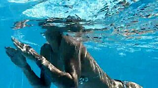 Euro blonde pornstar Zazie swims naked, flaunting small 18+ tits.