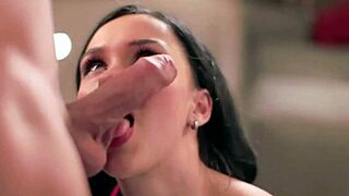 Serious blowjob session turns into fun cumshot with brunette and blonde.