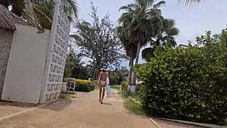 at mexican nudist festival, voyeurs watch petite teens masturbate on beach