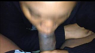 I am sucking his big black cock with my ebony lips, but I keep slurping too loud and messing up the blowjob rhythm.