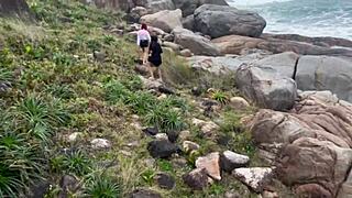 In the photo shoot, redhead with big natural tits engages in blowjob and anal with monster cock