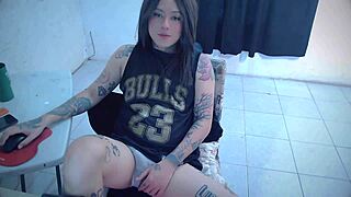 kimberlygati2 strokes her big cock on webcam in horny teen trans show