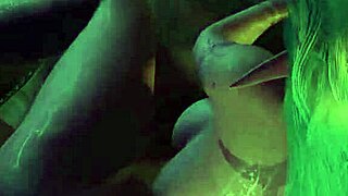 Purple night elf in Skyrim has side scene on bed in Skyrim porn parody.