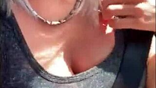 Amazing Blonde Fingers Herself to Orgasm in Public Car