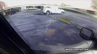 teen in glasses hanging out by the car, pov style
