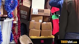 Oh wow, cute redhead teen shoplifter gets rough doggystyle fucking!