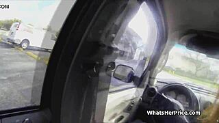 teen in glasses hanging out by the car, pov style
