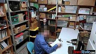 Emo teen thief with piercings enters the shop. Mall cop fucks her in uniform.