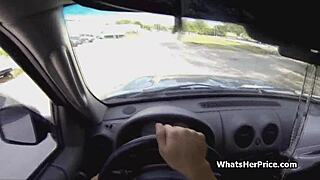 teen in glasses hanging out by the car, pov style