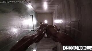 jezebelle bond steams up the shower, flaunting her big tits and pussy.