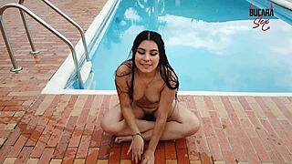 i'm that colombian slut masturbatin' by the boss's pool, rubbin' my wet pussy
