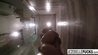 jezebelle bond steams up the shower, flaunting her big tits and pussy.