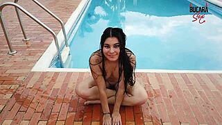 i'm that colombian slut masturbatin' by the boss's pool, rubbin' my wet pussy