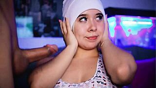 sexy horny blonde seduces boyfriend's cock online with teasing moves