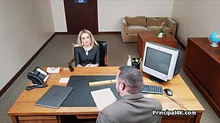 latina housewife in lingerie blows the principal's big cock at work