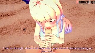 Kokomi in bikini gives a stunning blowjob in Genshin Impact short clip