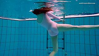 small tits brunette teen liza bubarek swimming in the pool